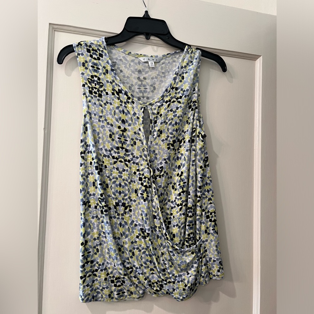Women's sz M Cabi Sleeveless Blouse,  blue, yellow, gray